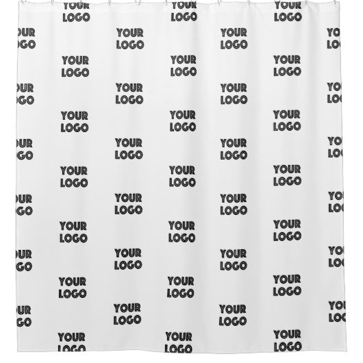 ロゴシンプル繰り返しロゴ |白 シャワーカーテン (正面)