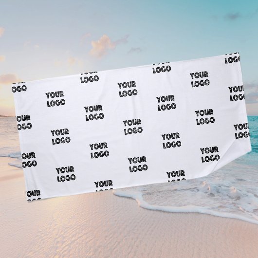 ロゴシンプル繰り返しロゴ |白 ビーチタオル