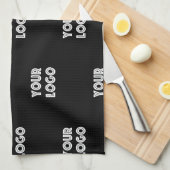 ロゴシンプル繰り返しロゴ |黒 キッチンタオル (四つ折り)