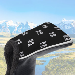 ロゴシンプル繰り返しロゴ  黒 ゴルフヘッドカバー