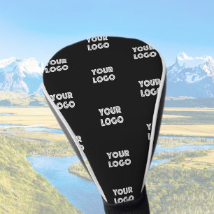 ロゴシンプル繰り返しロゴ  黒 ゴルフヘッドカバー