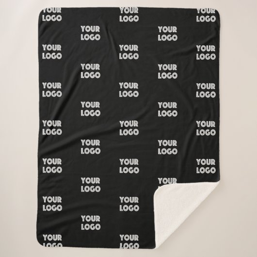 ロゴシンプル繰り返しロゴ |黒 シェルパブランケット (正面)