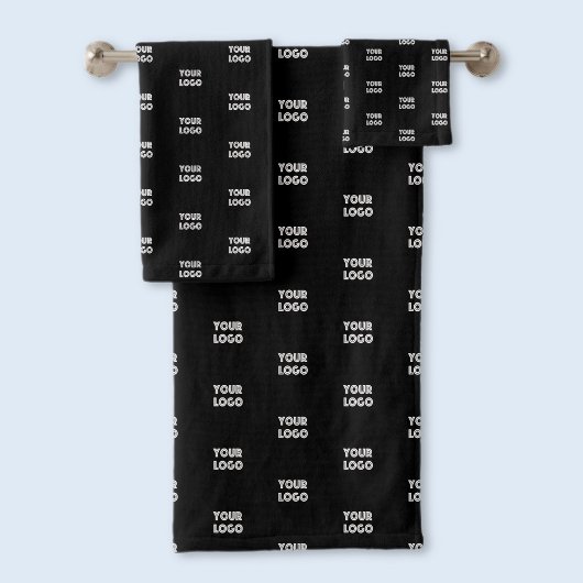 ロゴシンプル繰り返しロゴ |黒 バスタオルセット