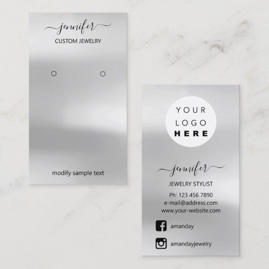 ロゴジュエリーカードソーシャルメディアシルバーグレーグレー 名刺 (正面/裏面)