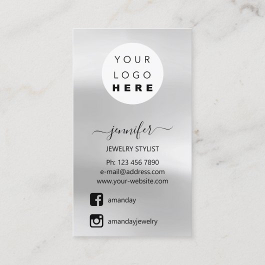 ロゴジュエリーカードソーシャルメディアシルバーグレーグレー 名刺 (裏面)