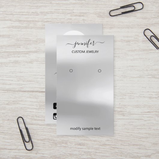 ロゴジュエリーカードソーシャルメディアシルバーグレーグレー 名刺 (正面/裏面インサイチュ)