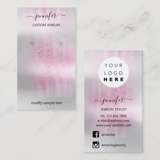 ロゴジュエリーカードソーシャルメディアシルバーグレーバラ 名刺 (正面/裏面)