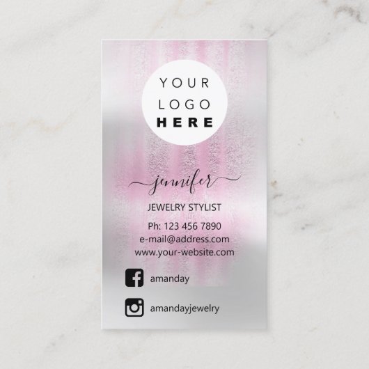 ロゴジュエリーカードソーシャルメディアシルバーグレーバラ 名刺 (裏面)