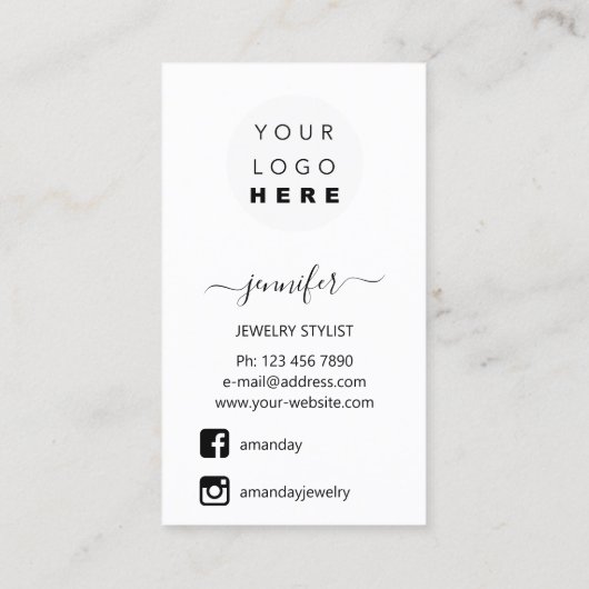ロゴジュエリーカードソーシャルメディア白黒 名刺 (裏面)