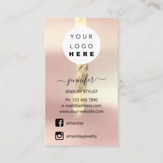 ロゴジュエリーカードソーシャルメディア金ゴールドバラ 名刺 (裏面)