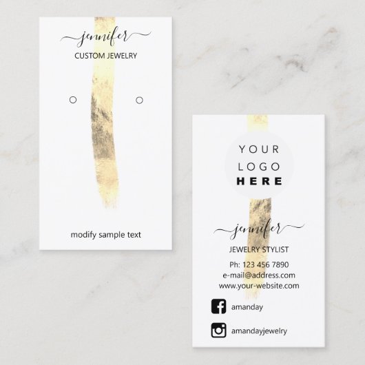 ロゴジュエリーカードソーシャルメディア金ゴールドホワイト 名刺 (正面/裏面)