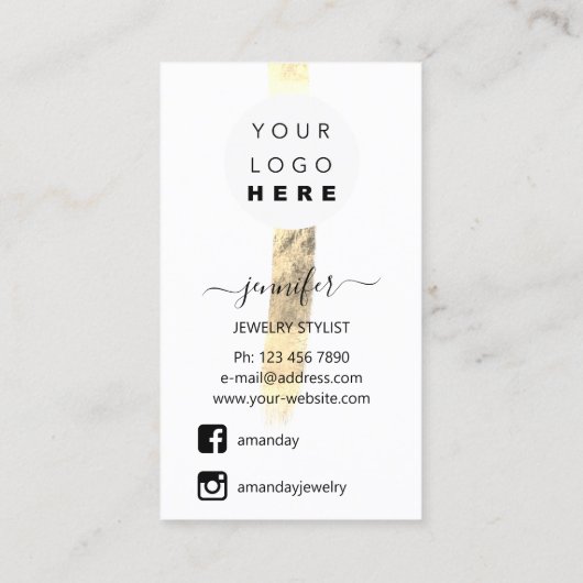 ロゴジュエリーカードソーシャルメディア金ゴールドホワイト 名刺 (裏面)