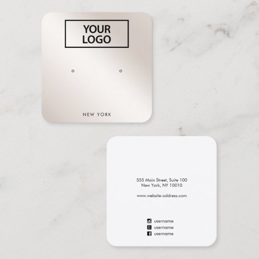 ロゴスクリプトシャンパン金ゴールドグラデーションイヤリングの追加 スクエア名刺 (正面/裏面)