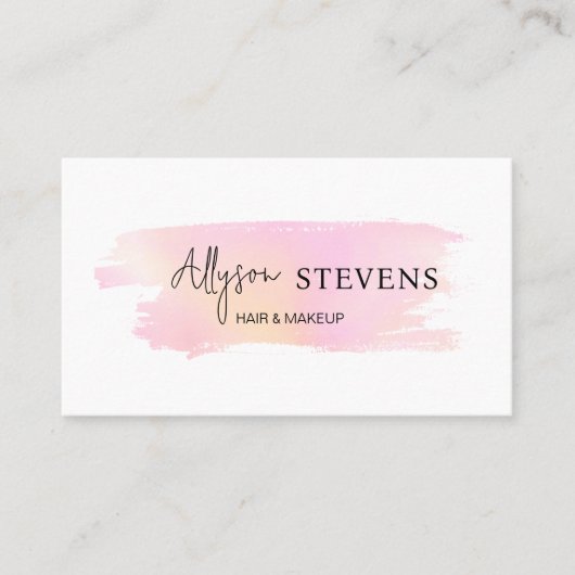 ロゴスクリプトピンクのレインボーヘアメイクアップqrコード 名刺 (正面)