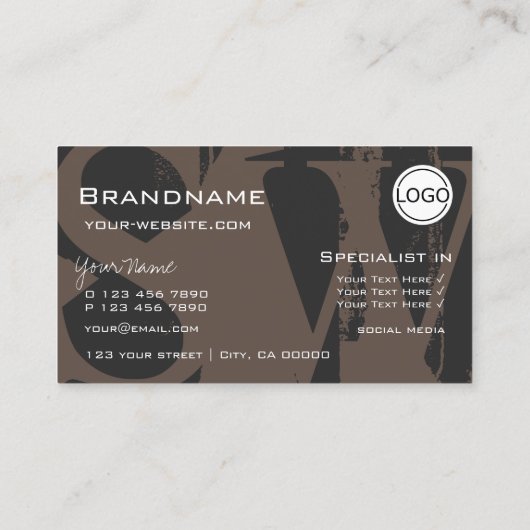 ロゴスタイリッシュとモノグラムを含む茶色の灰色の白 名刺 (裏面)