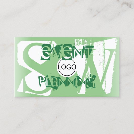 ロゴスタイリッシュとモノグラム付きセージ緑の白 名刺 (正面)