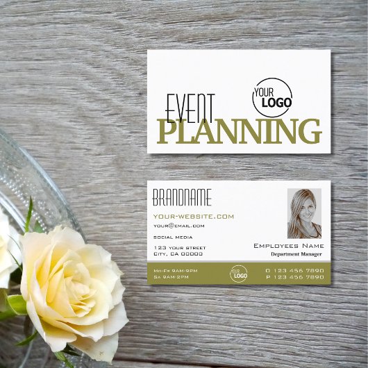 ロゴスタイリッシュと写真が付いたホワイトオリーブグリーン 名刺