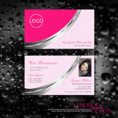 ロゴスタイリッシュと写真が入ったピンクのシックなシルバーデコール 名刺