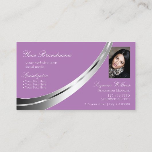 ロゴスタイリッシュと写真が入ったラベンダーシルバーデコール 名刺 (裏面)