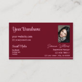 ロゴスタイリッシュと写真が入ったワストライプインレッドピンクの 名刺 (裏面)