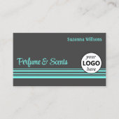 ロゴスタイリッシュと写真を含むダークストライプグレイティール(緑がかった色) 名刺 (正面)