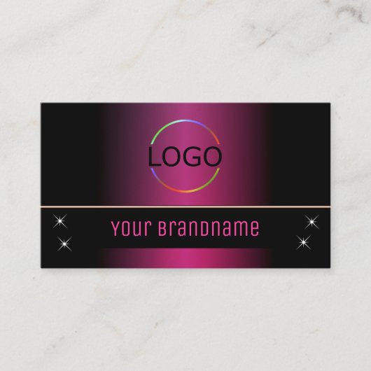 ロゴスタイリッシュと写真モダン付きピンク色の黒 名刺 (正面)