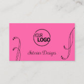 ロゴスタイリッシュと写真華美付きピンク色の黒 名刺 (正面)