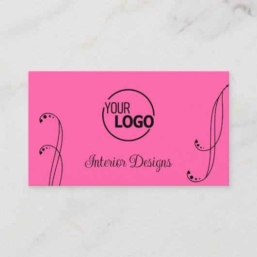 ロゴスタイリッシュと写真華美付きピンク色の黒 名刺 (正面)