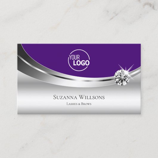 ロゴスタイリッシュと王室のダイヤモンド付きシルバーパープル 名刺 (正面)