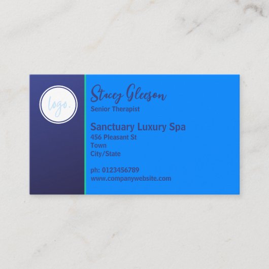 ロゴスタイリッシュアールデコブルーグリーンピーコックフェザー 名刺 (正面)