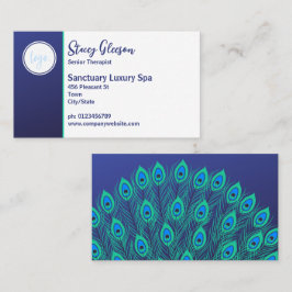 ロゴスタイリッシュアールデコブルーホワイトピーコックの羽根 名刺