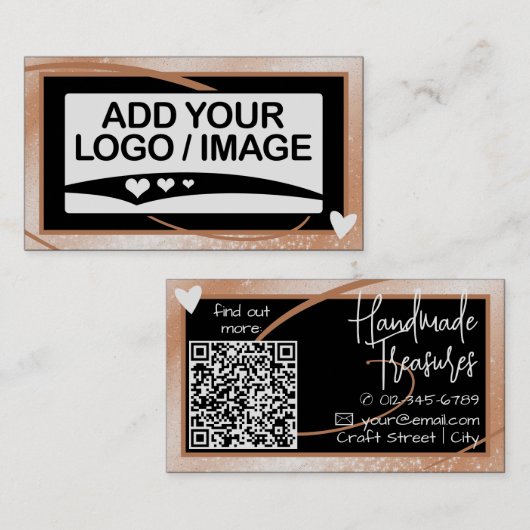 ロゴスタイリッシュテンプレートクール桃フレームかわいいハート 名刺 (正面/裏面)