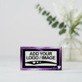 ロゴスタイリッシュテンプレートクール紫色フレームかわいいハート 名刺 (スタンド正面)