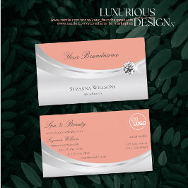 ロゴスタイリッシュ付きコーラルシルバーとスパークルダイヤモンド 名刺