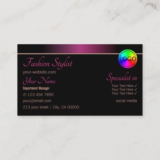 ロゴスタイリッシュ付きピンクとブラックのシックプロフェッショナル 名刺 (裏面)