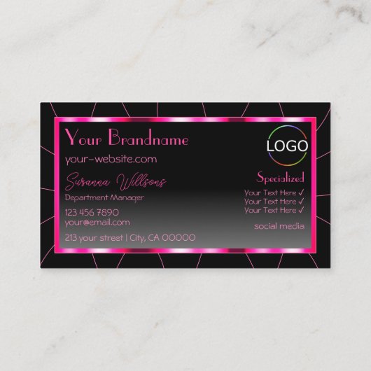 ロゴスタイリッシュ付きピンクの枠の黒いグラデモダンーション 名刺 (裏面)