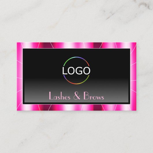 ロゴスタイリッシュ付きピンクの枠の黒いグラデモダンーション 名刺 (正面)