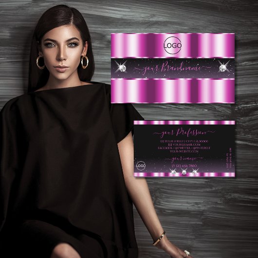 ロゴスタイリッシュ付きピンクパープルブラックスパークルジュエリー 名刺