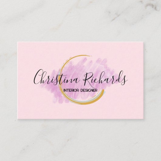 ロゴスタイリッシュ付きピンク色とQR 名刺 (正面)