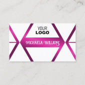 ロゴスタイリッシュ付きホワイトジオメトリックシメリーピンク 名刺 (正面)