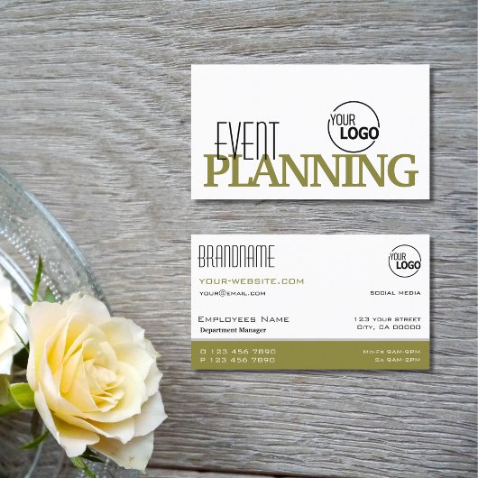 ロゴスタイリッシュ付き白とオリーブモダングリーン 名刺