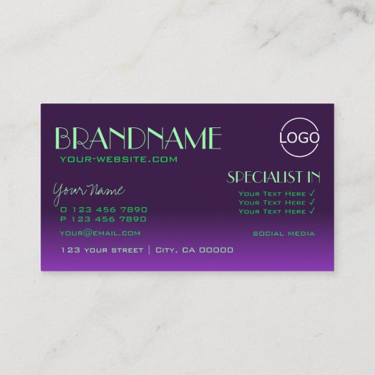 ロゴスタイリッシュ付き紫と緑の鏡フォント 名刺 (裏面)