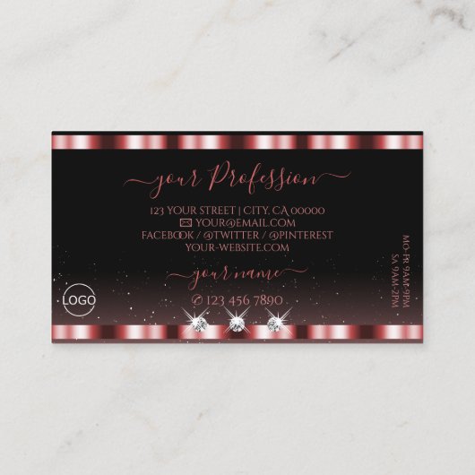ロゴスタイリッシュ付き赤と黒きらめくのダイヤモンド 名刺 (裏面)