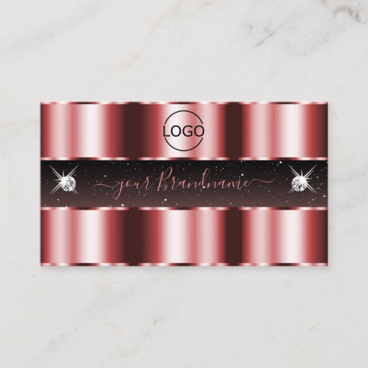 ロゴスタイリッシュ付き赤と黒きらめくのダイヤモンド 名刺 (正面)