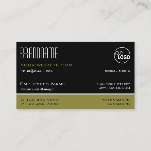 ロゴスタイリッシュ付き黒とオリーブモダングリーン 名刺 (裏面)