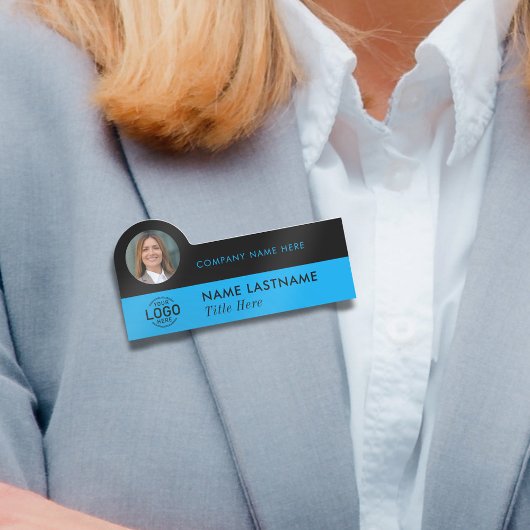 ロゴスタイリッシュ写真お洒落Sky Blue Black Business 名札