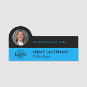 ロゴスタイリッシュ写真お洒落Sky Blue Black Business 名札 (正面)