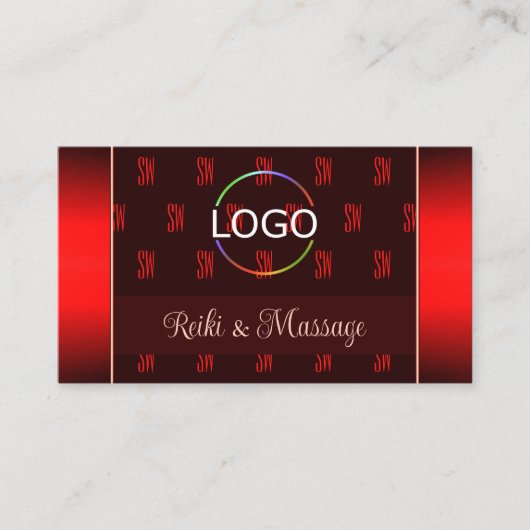 ロゴスタイリッシュ写真とモノグラムを使用したダークレッドシック 名刺 (正面)