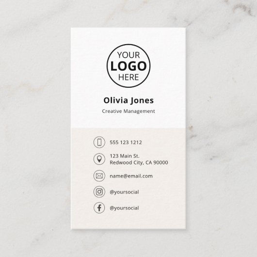 ロゴソーシャルメディアのミニマルなベージュ 名刺 (正面)