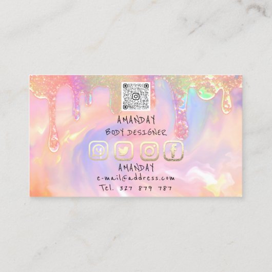 ロゴソーシャルメディアのロゴQRコードホロラップドップ 名刺 (裏面)